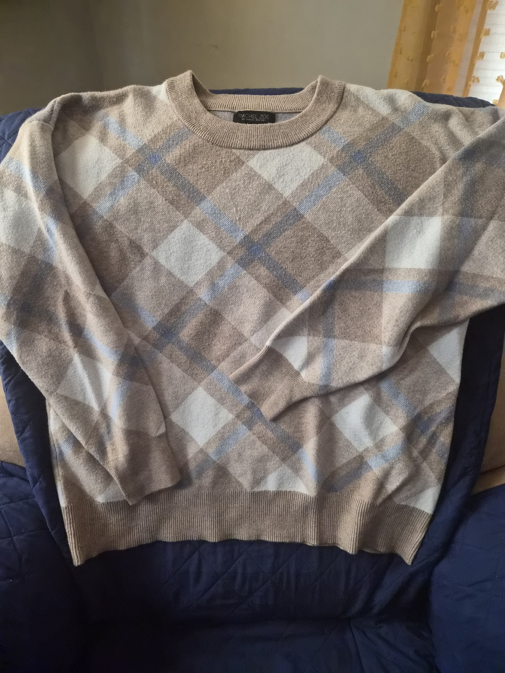 Rachel Zoe Women's Argyle Crewneck Sweater in Tan, Light Blue & Cream